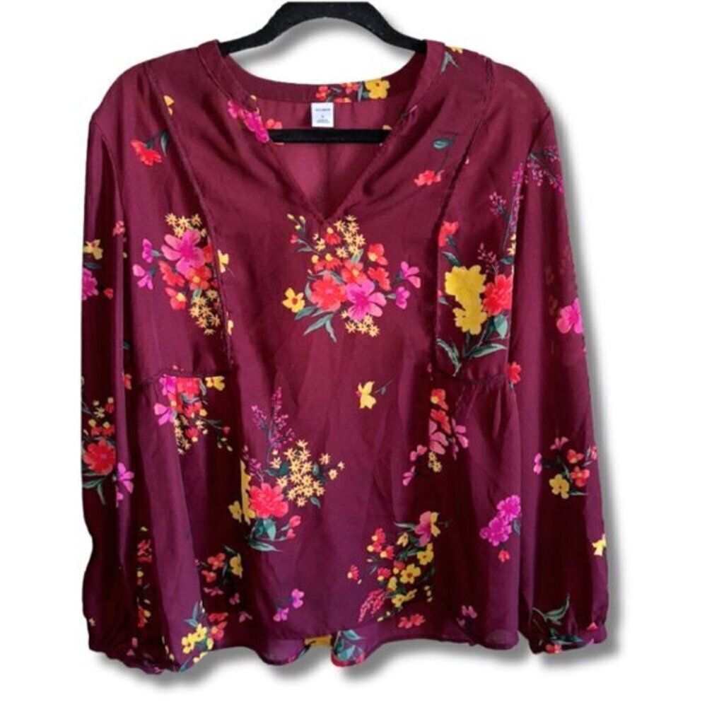 Burgundy Floral Long Sleeve Blouse